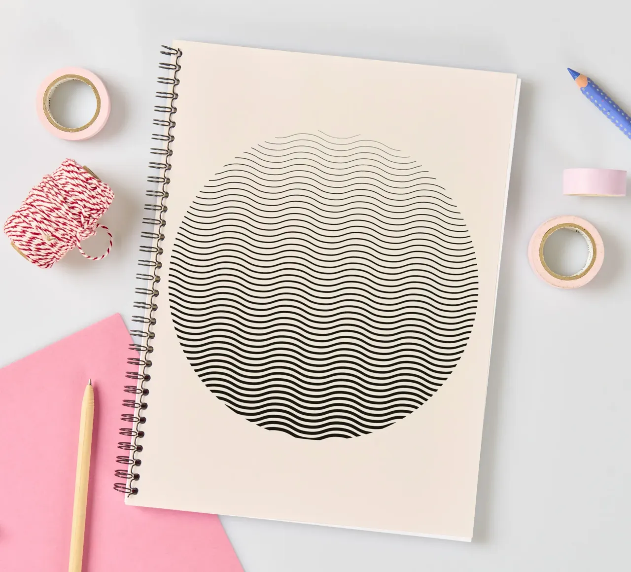 Jumig Abstract Op Art Wavy Circle Print spiral notebook by NorwesClub
