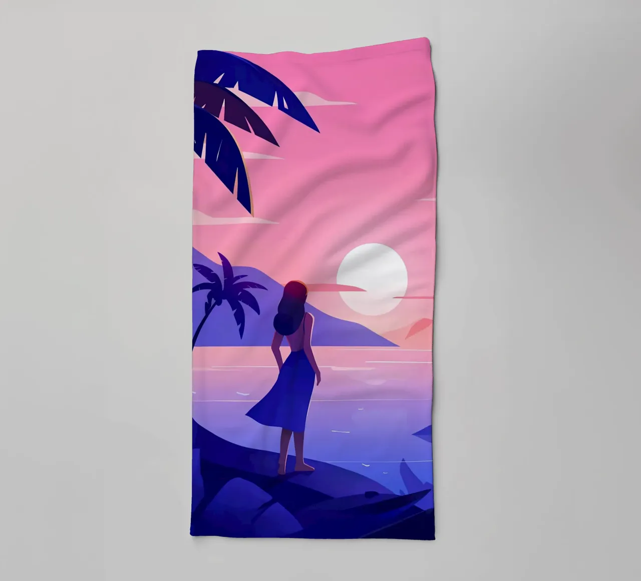 Ragazza che guarda l'alba sulla spiaggia Lofi Art asciugamano da bagno da LoFi Gallery