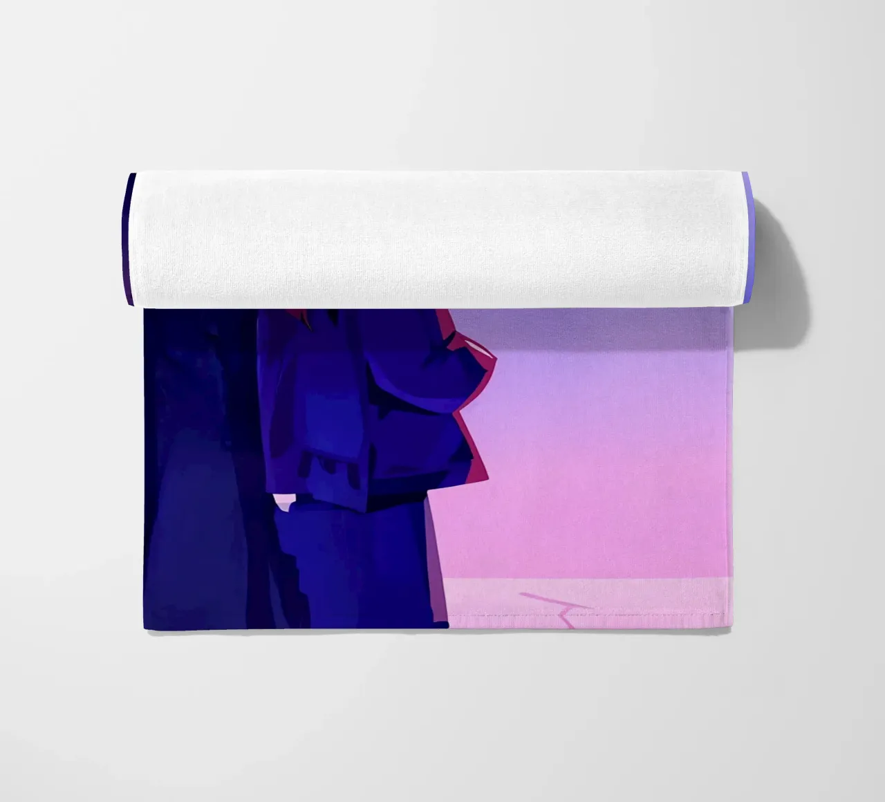 Ragazza in piedi accanto a un albero che guarda il cielo viola Lofi Art telo mare da LoFi Gallery