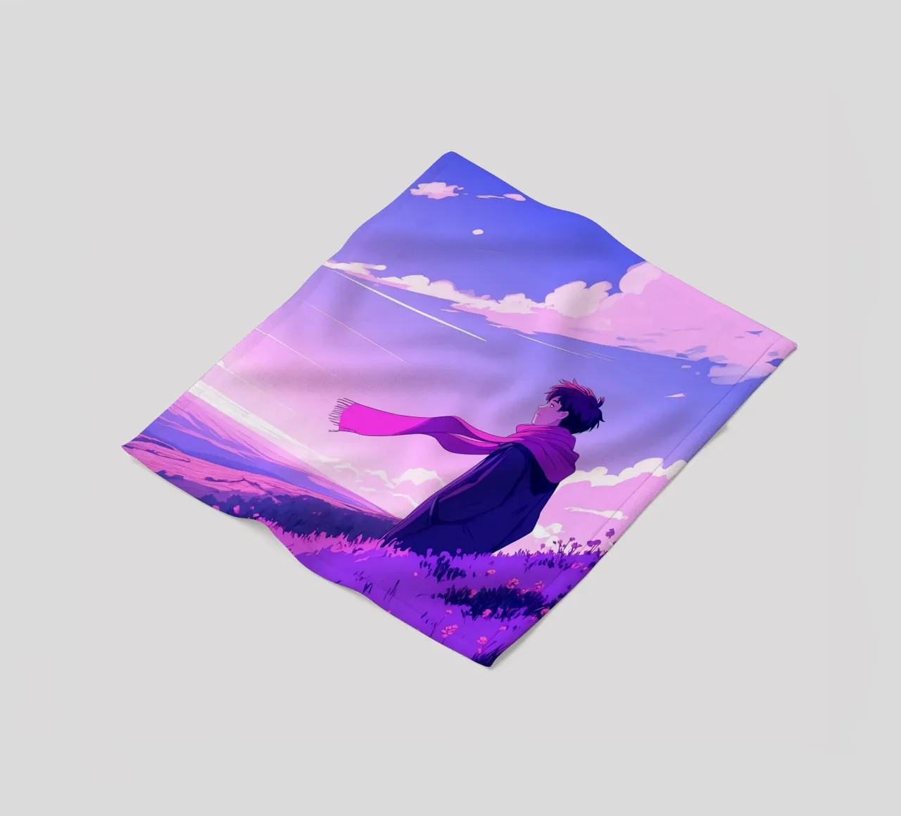 Una persona con sciarpa in piedi su una discesa Lofi Art coperta in pile da LoFi Gallery