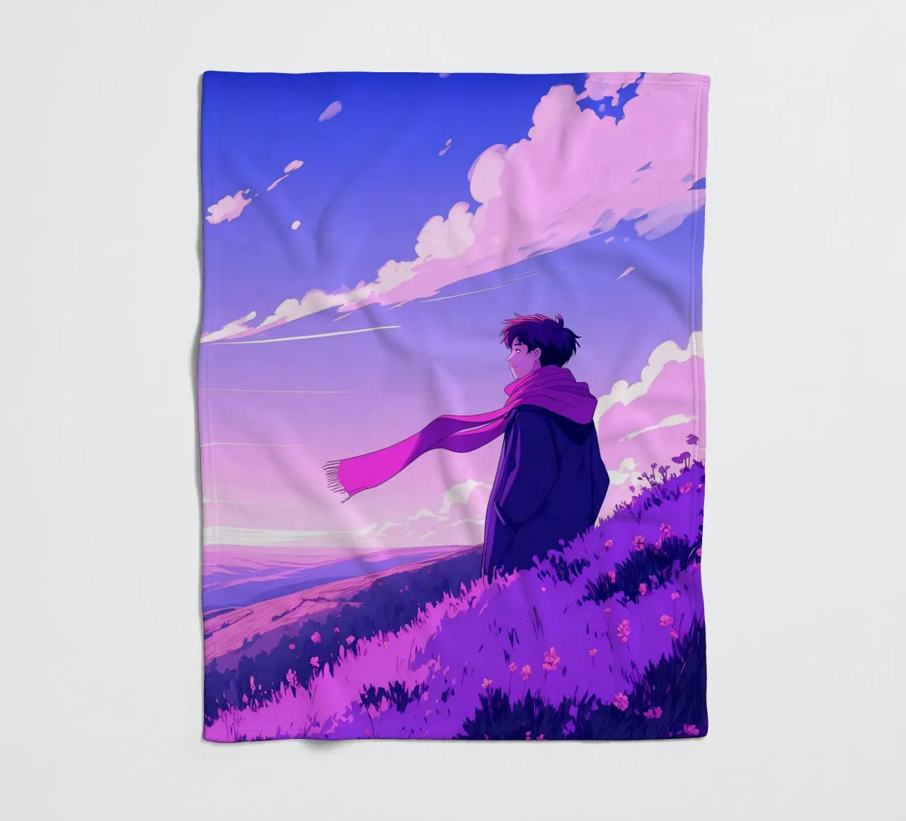 Una persona con sciarpa in piedi su una discesa Lofi Art coperta in pile da LoFi Gallery