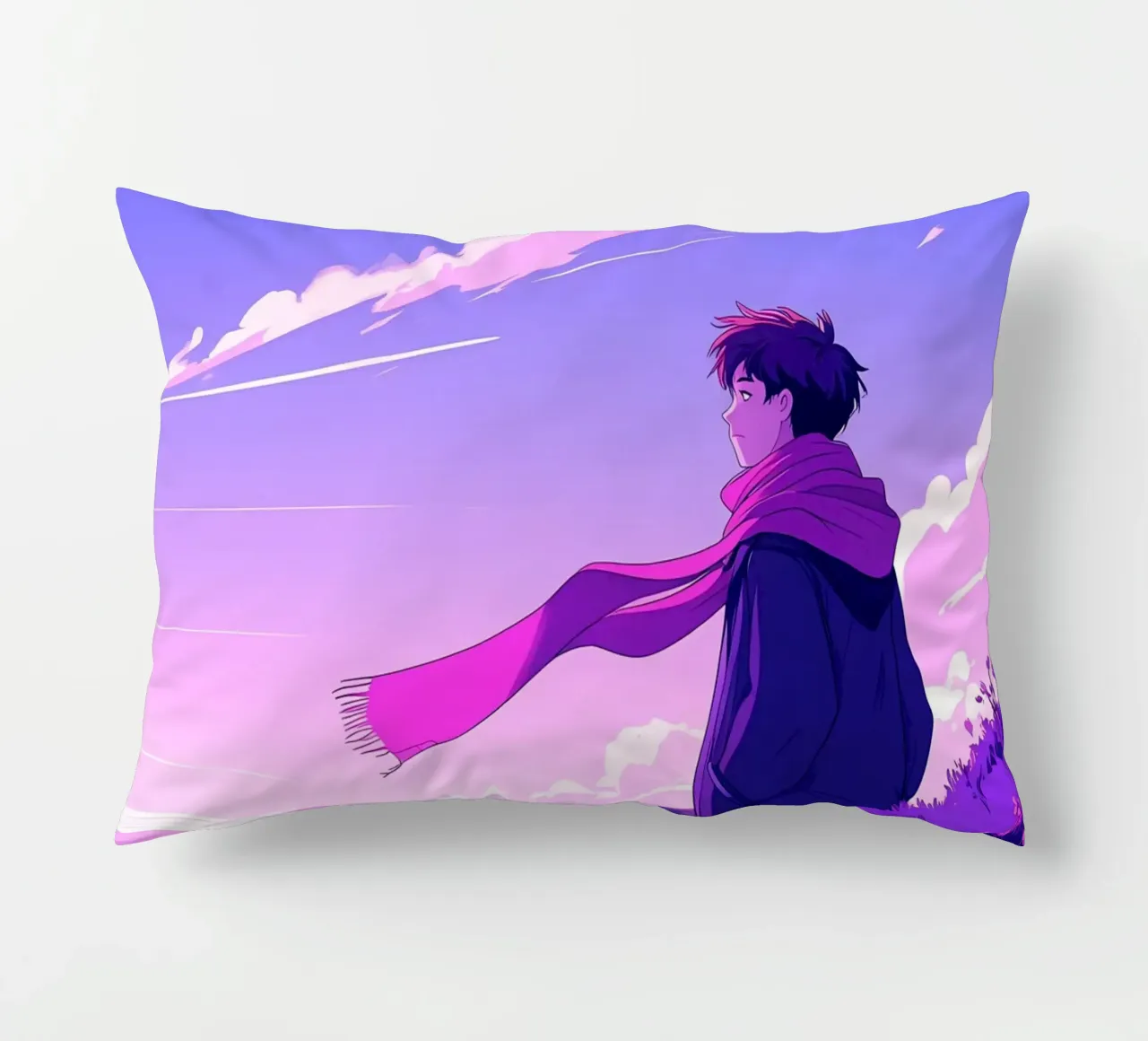 Una persona con sciarpa in piedi su una discesa Lofi Art cuscino da LoFi Gallery