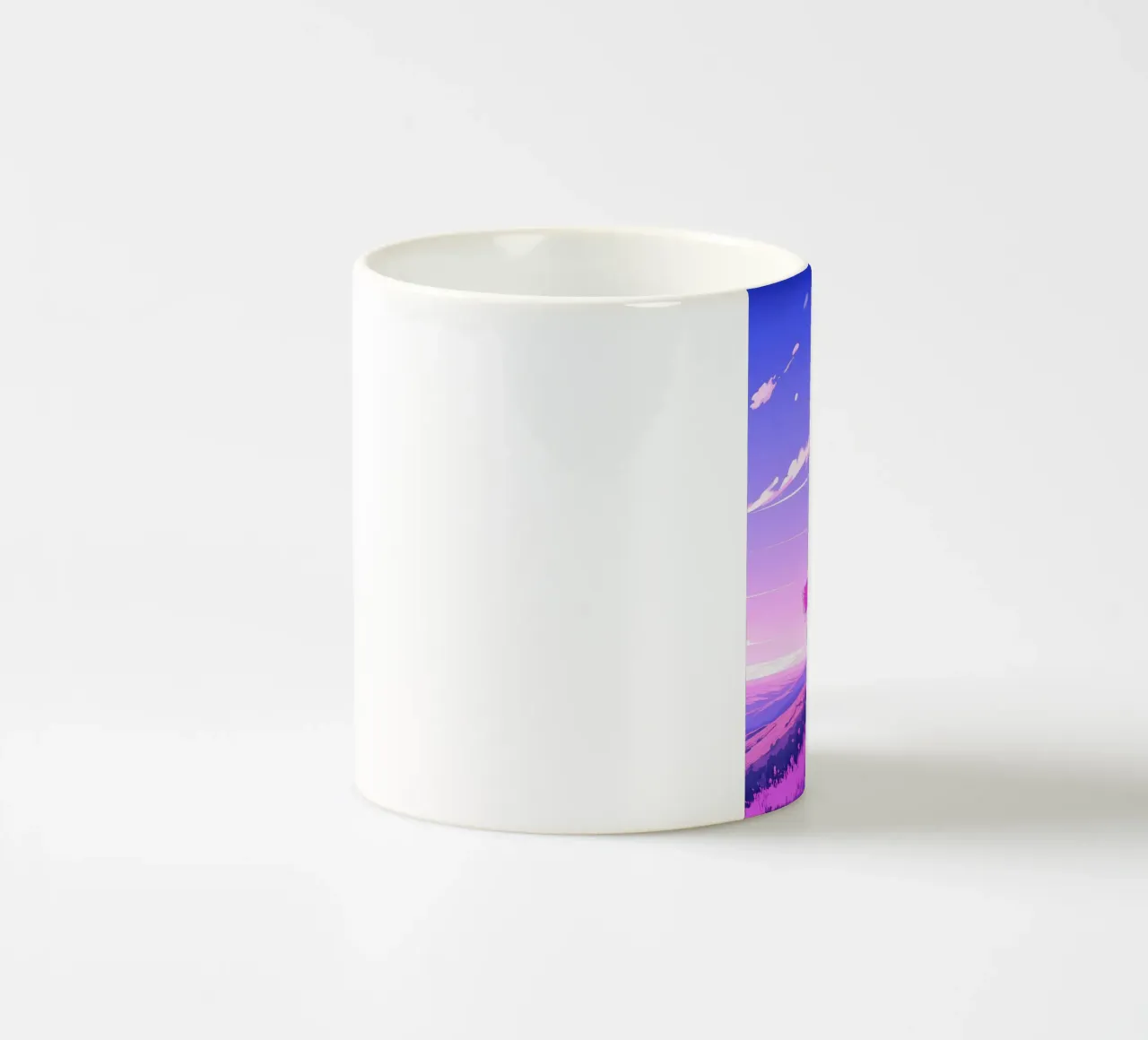 Una persona con sciarpa in piedi su una discesa Lofi Art tazza in ceramica da LoFi Gallery