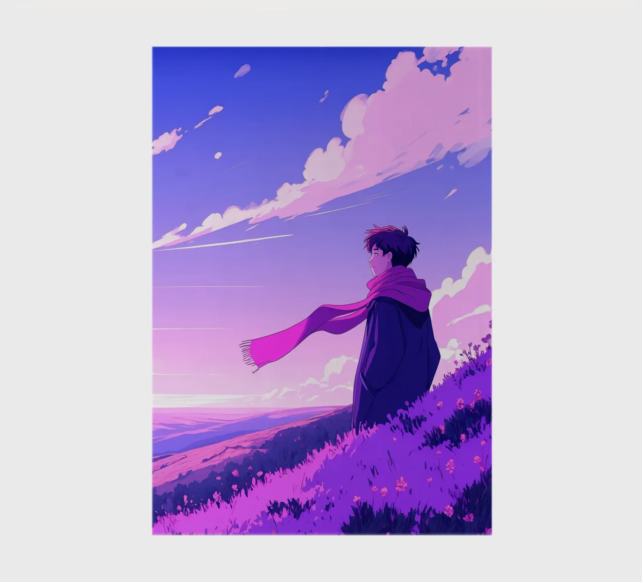 Une personne en écharpe debout dans une descente Lofi Art carnet de notes de LoFi Gallery