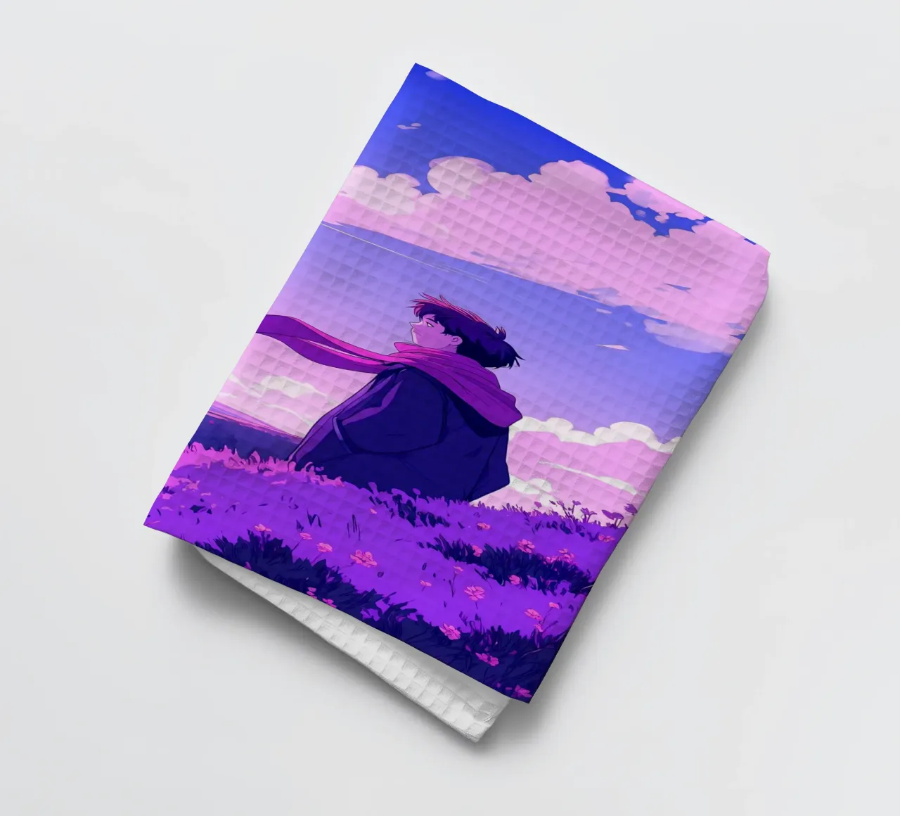 Eine Person mit Schal auf einer Abfahrt stehend Lofi Art Geschirrtuch von LoFi Gallery
