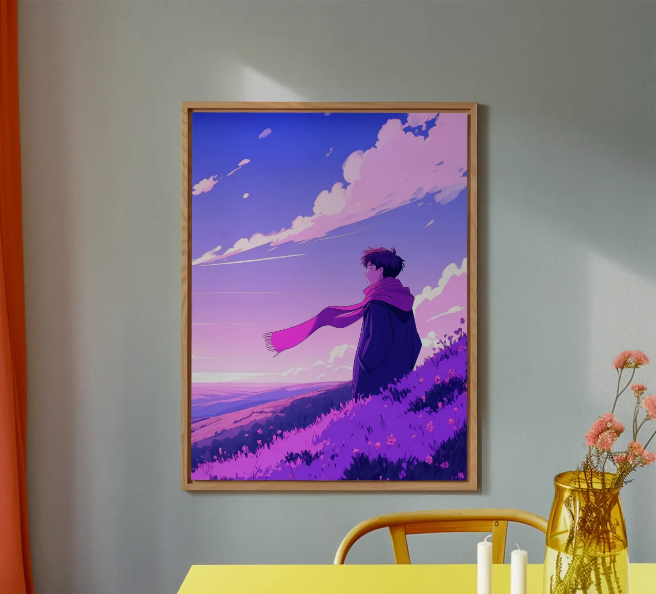 Una persona con sciarpa in piedi su una discesa Lofi Art alluminio dibond da LoFi Gallery