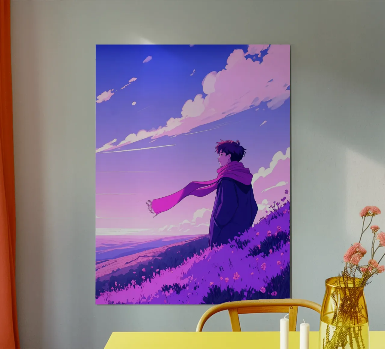 Une personne en écharpe debout dans une descente Lofi Art poster avec cadre en plastique de LoFi Gallery