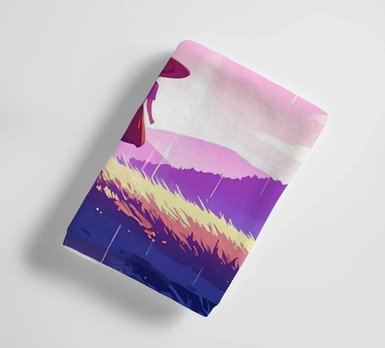 Una ragazza in piedi e guardando l'alba e l'arcobaleno Lofi Art asciugamano da bagno da LoFi Gallery