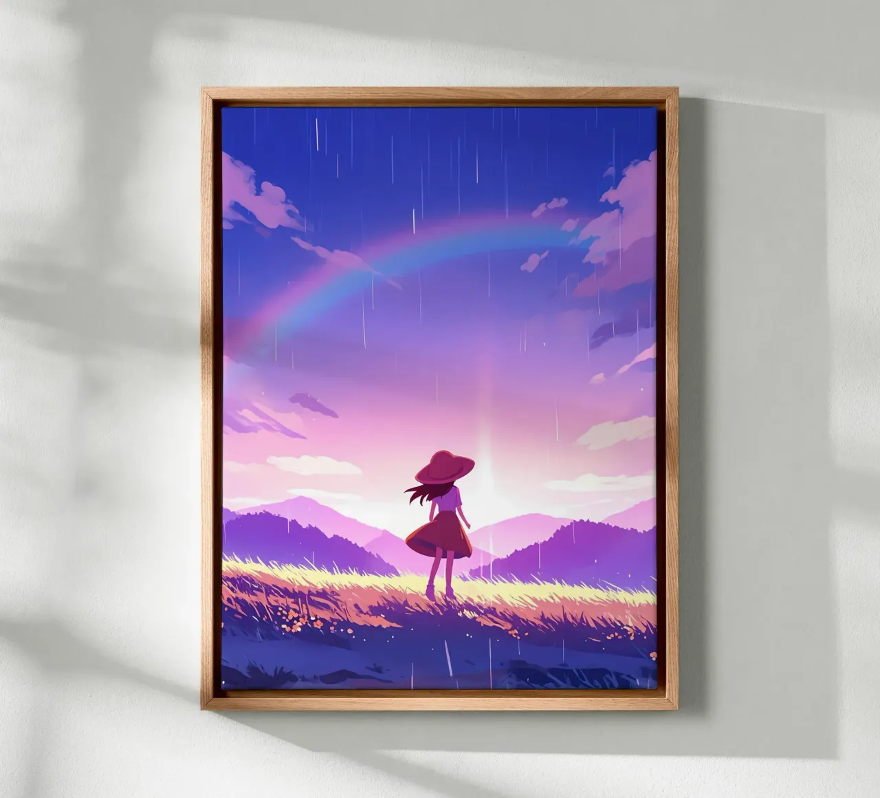 Una ragazza in piedi e guardando l'alba e l'arcobaleno Lofi Art tela da LoFi Gallery
