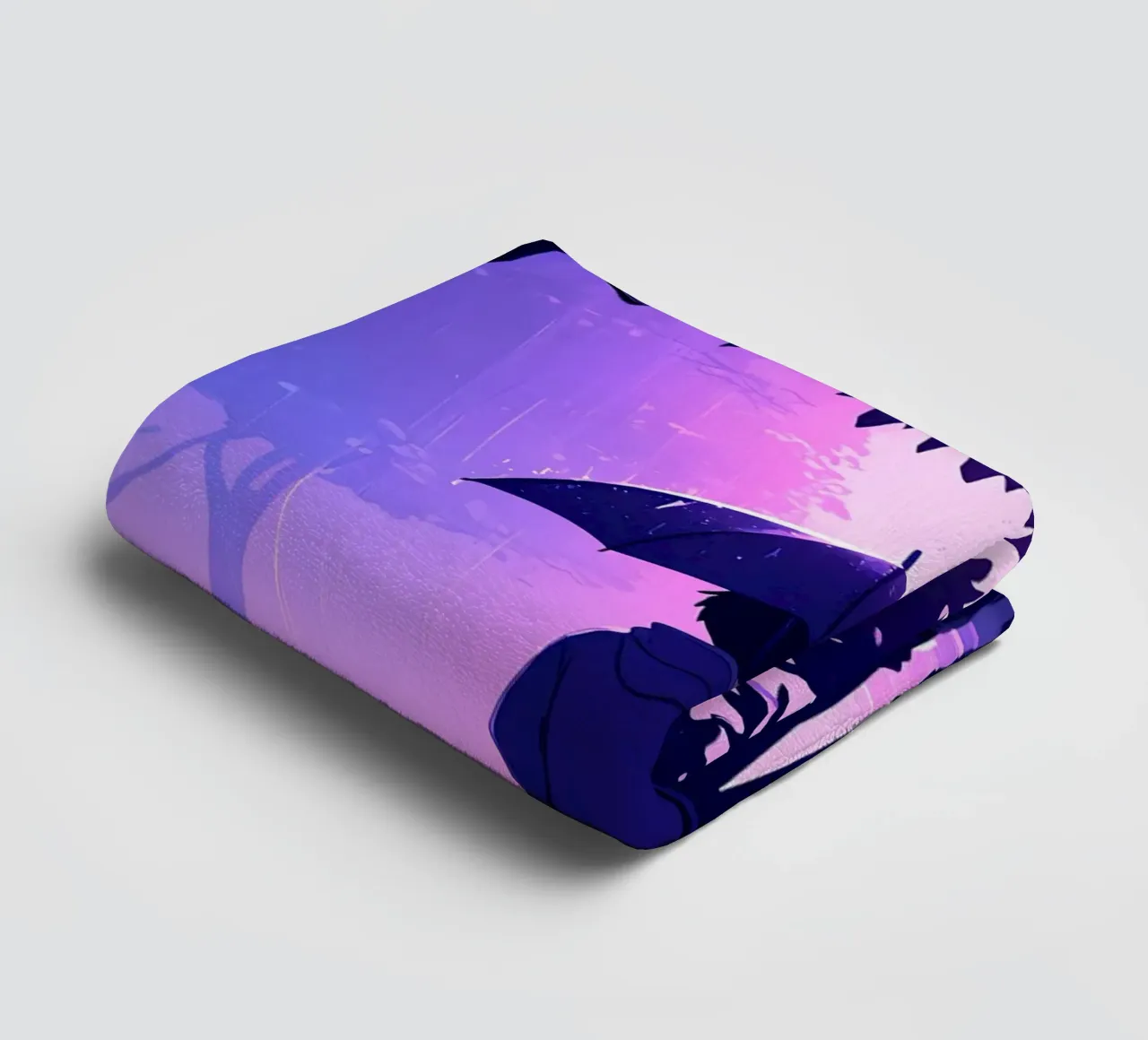 Garçon avec parapluie debout dans un parc sous la pluie de nuit Lofi Art serviette de bain de LoFi Gallery