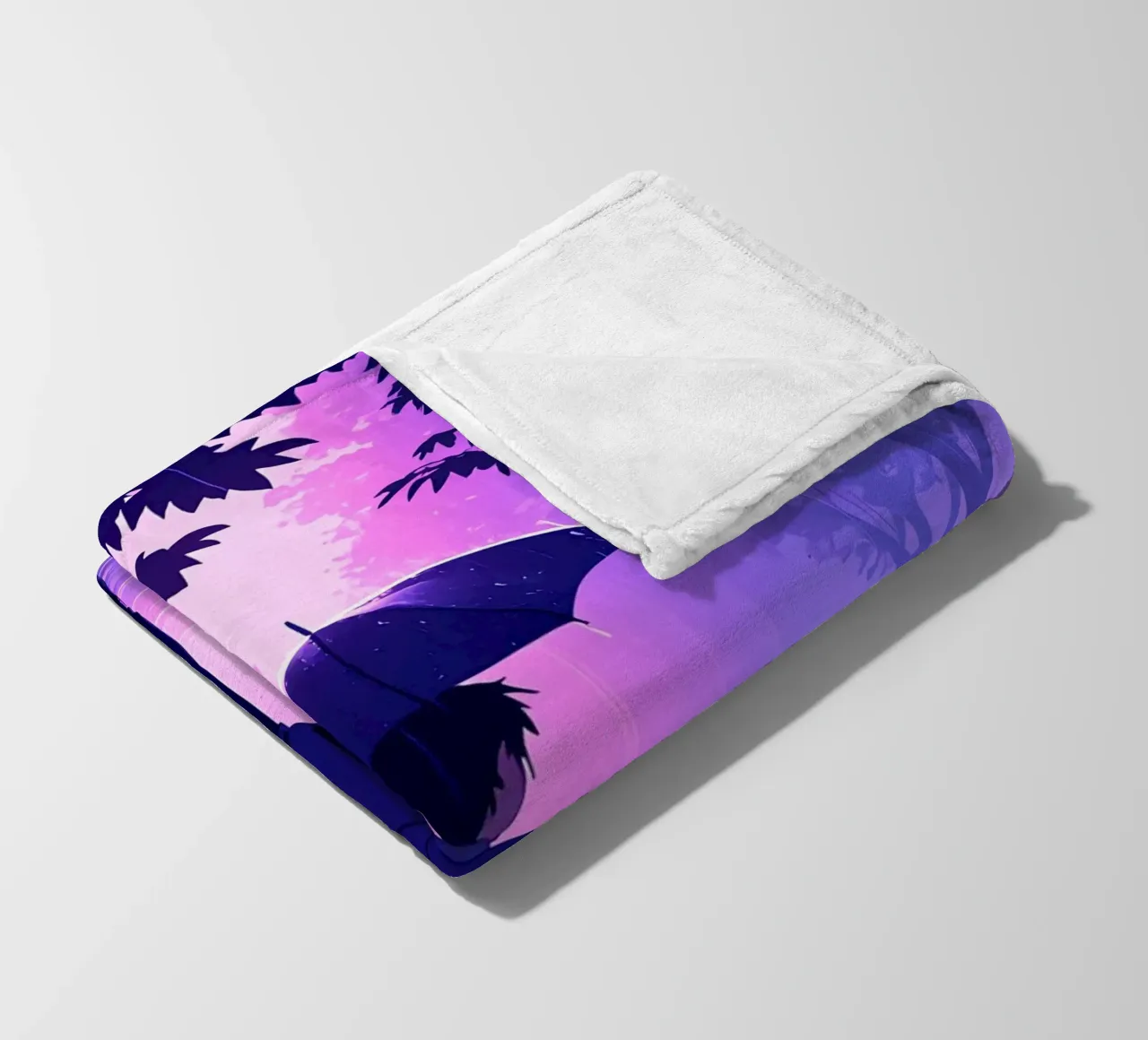 Un ragazzo con ombrello in piedi nel parco di notte pioggia Lofi Art coperta in pile da LoFi Gallery