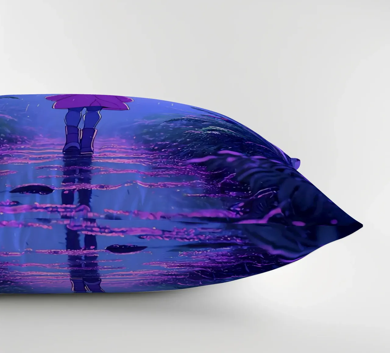 Una ragazza in piedi in una giungla in una notte di pioggia Lofi Art cuscino da LoFi Gallery