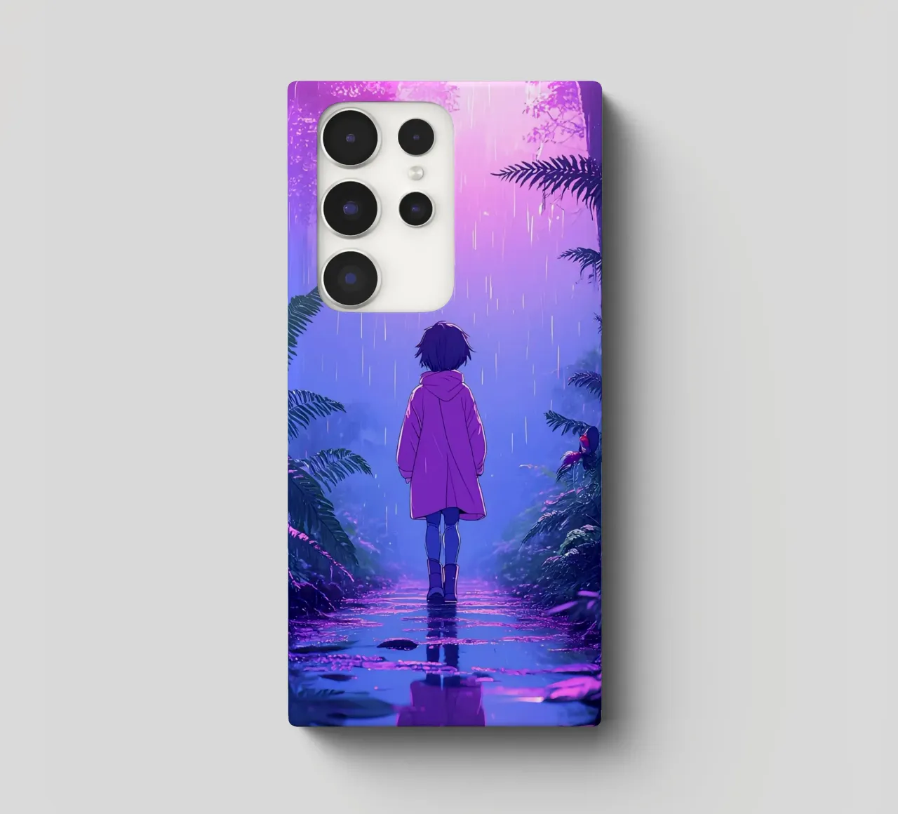 Una ragazza in piedi in una giungla in una notte di pioggia Lofi Art cover samsung da LoFi Gallery