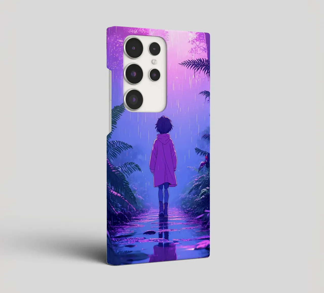 Una ragazza in piedi in una giungla in una notte di pioggia Lofi Art cover samsung da LoFi Gallery