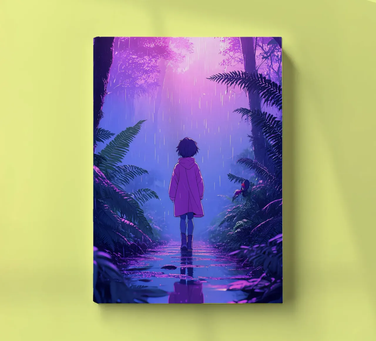 Una ragazza in piedi in una giungla in una notte di pioggia Lofi Art diario da LoFi Gallery