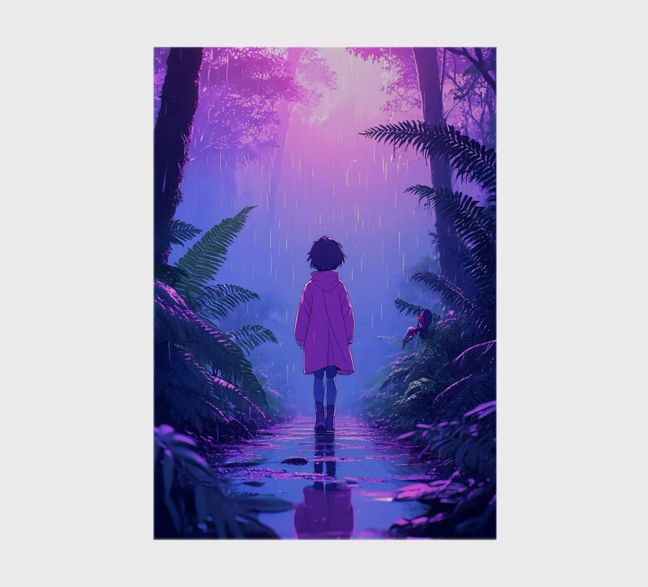 Una ragazza in piedi in una giungla in una notte di pioggia Lofi Art diario da LoFi Gallery