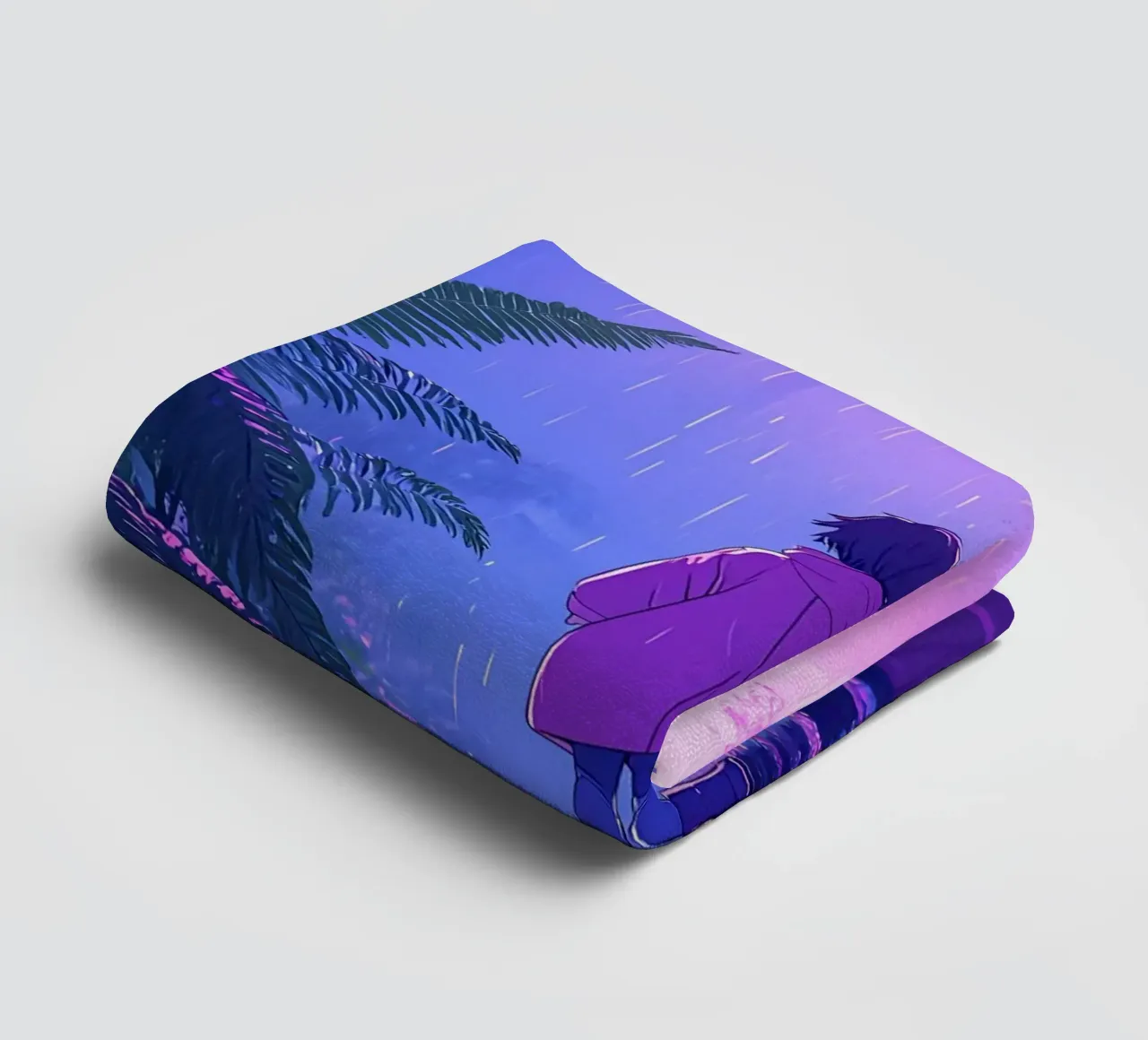 Una ragazza in piedi in una giungla in una notte di pioggia Lofi Art asciugamano da bagno da LoFi Gallery