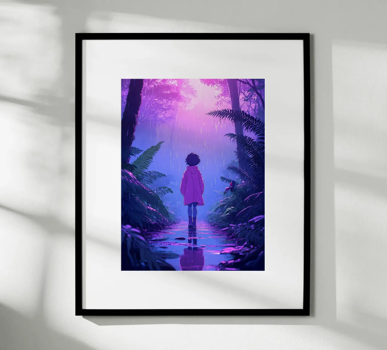 Una ragazza in piedi in una giungla in una notte di pioggia Lofi Art carta hahnemühle da LoFi Gallery