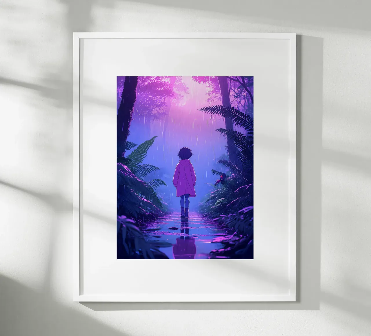 Una ragazza in piedi in una giungla in una notte di pioggia Lofi Art carta hahnemühle da LoFi Gallery