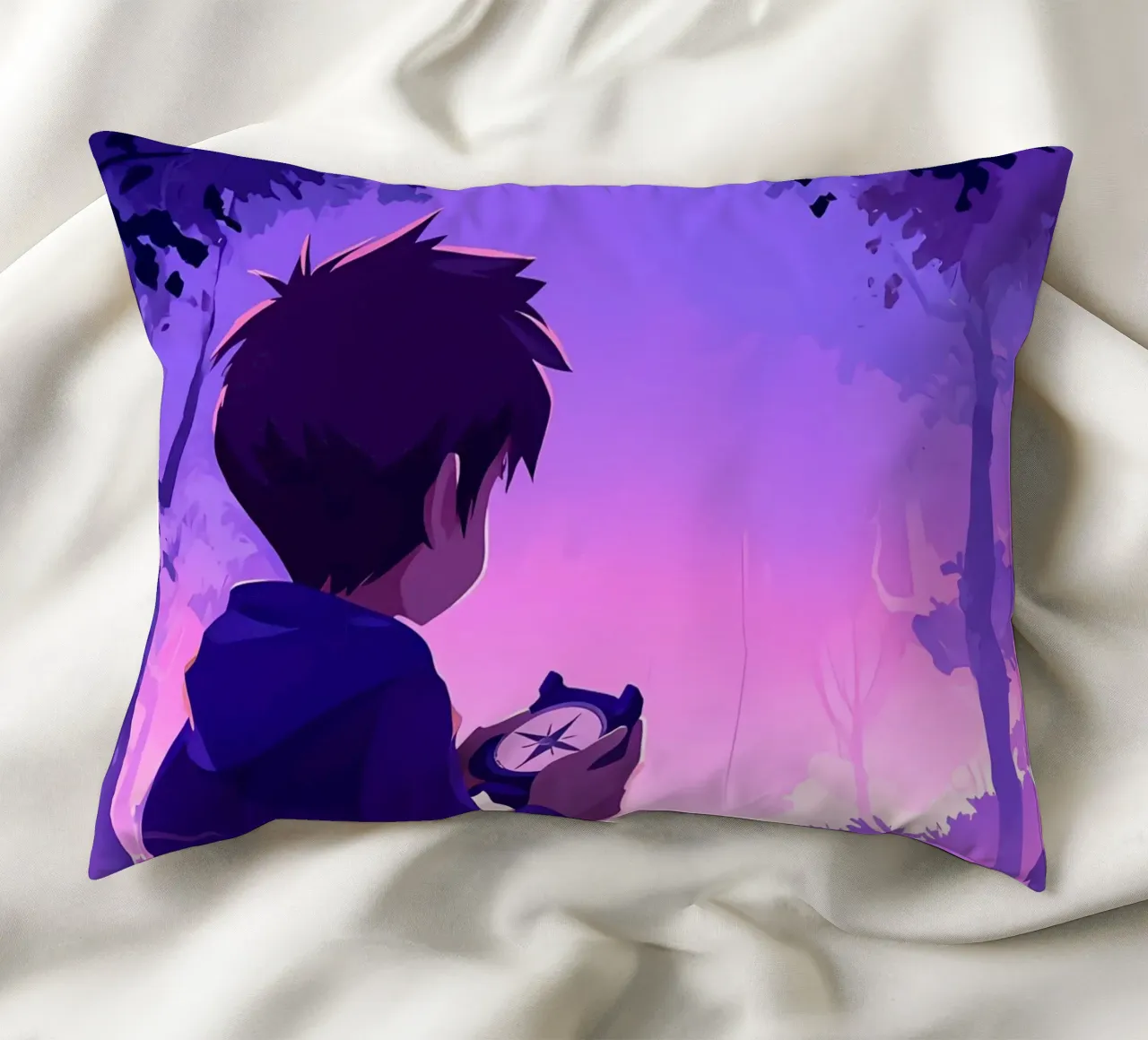 Un ragazzo perso nella giungla e in cerca di una direzione Lofi Art cuscino da LoFi Gallery