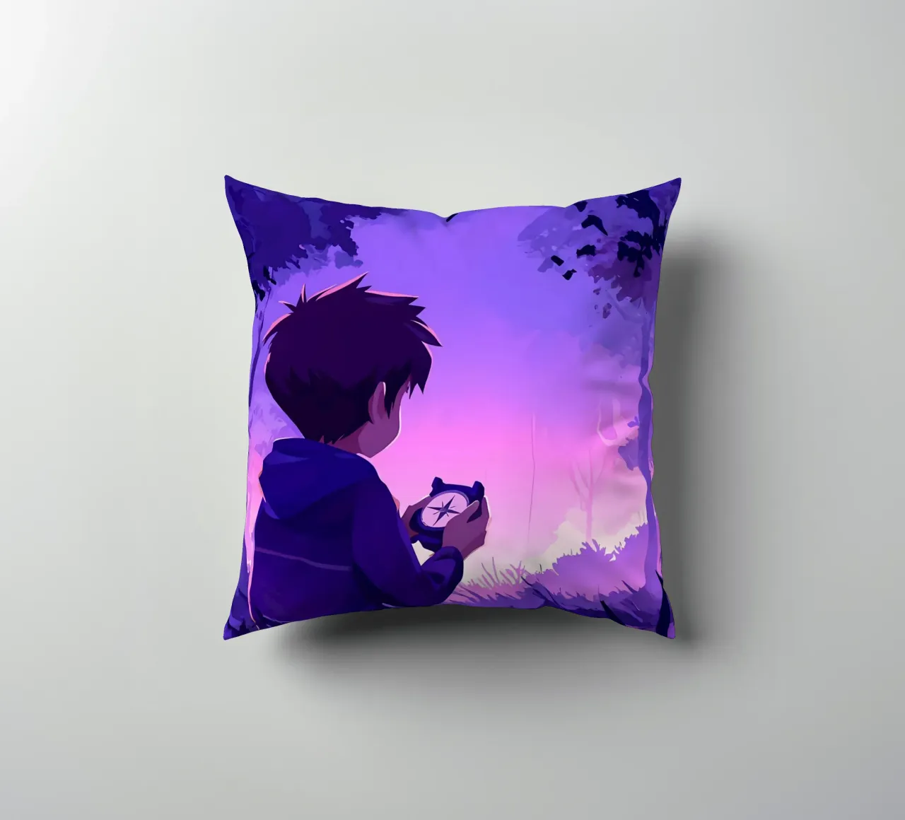 Un ragazzo perso nella giungla e in cerca di una direzione Lofi Art cuscino da LoFi Gallery