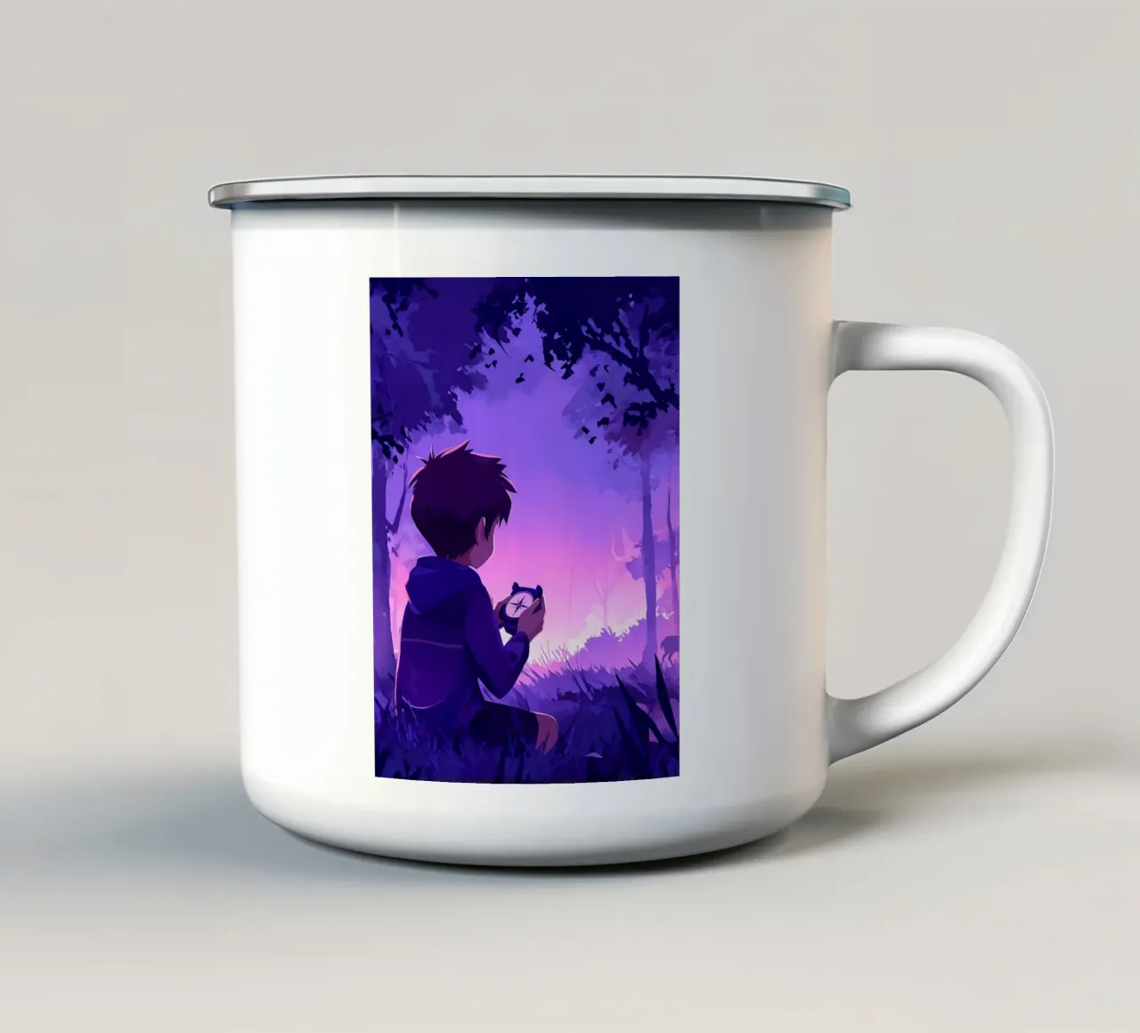 Un ragazzo perso nella giungla e in cerca di una direzione Lofi Art tazza in smalto da LoFi Gallery