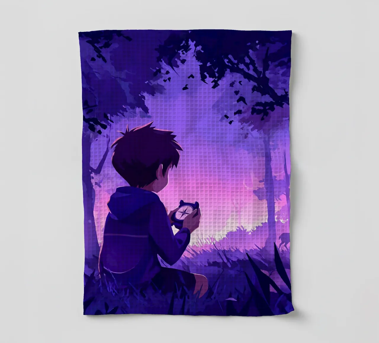 Un ragazzo perso nella giungla e in cerca di una direzione Lofi Art canovaccio da cucina da LoFi Gallery
