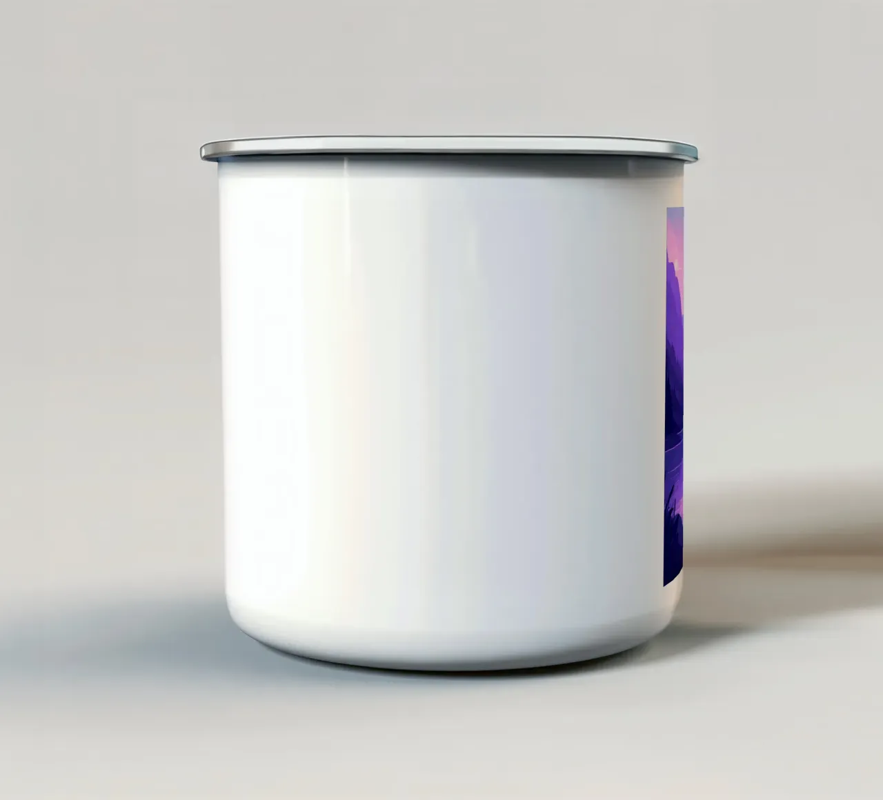 Un ragazzo in piedi vicino a un lago di montagna Lofi Art tazza in smalto da LoFi Gallery