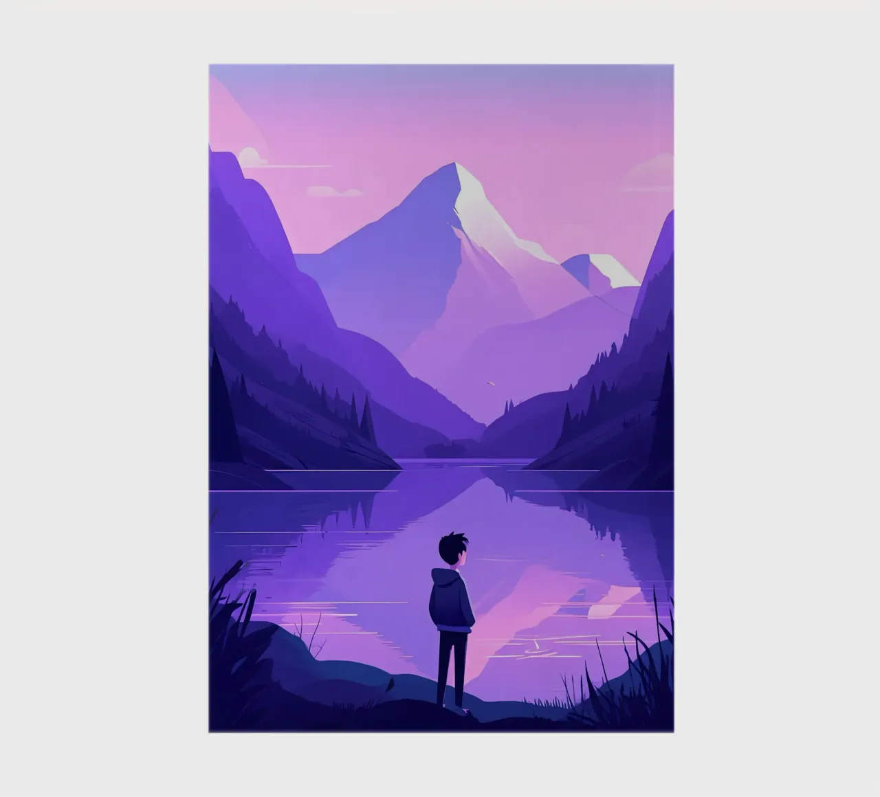 A Boy Standing Near To A Mountain Lake Lofi Art notebook by LoFi Gallery