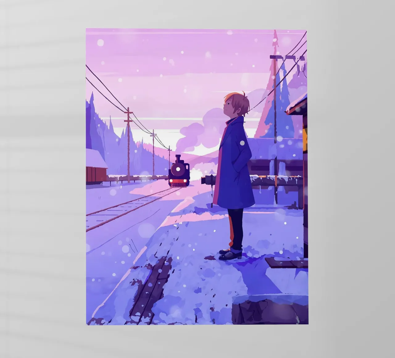 Un uomo che aspetta il treno alla stazione Lofi Art pellicola backlit da LoFi Gallery