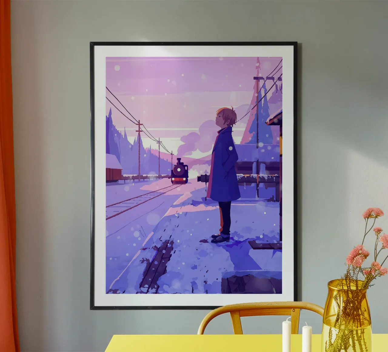 Un uomo che aspetta il treno alla stazione Lofi Art poster da LoFi Gallery