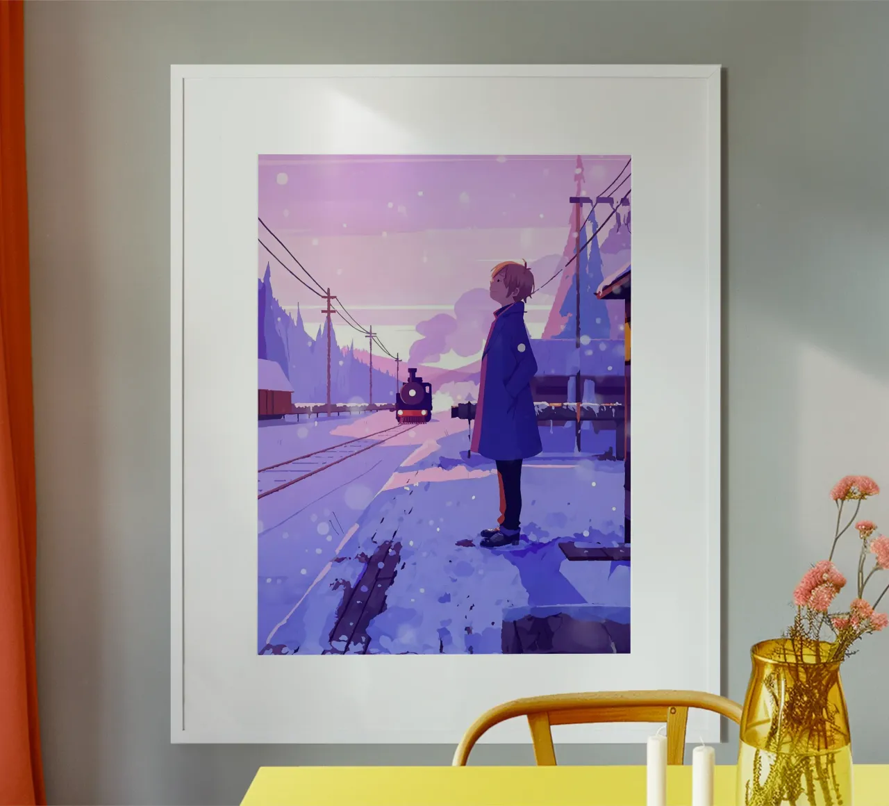 Un uomo che aspetta il treno alla stazione Lofi Art poster da LoFi Gallery