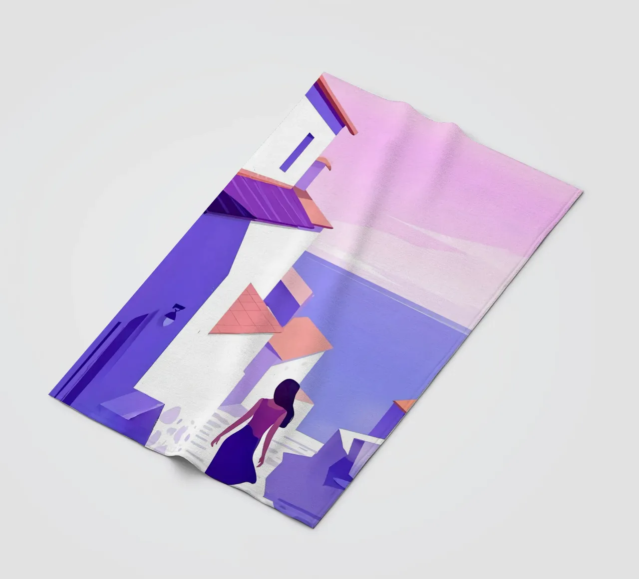 Donna che cammina all'Oceanside Village Lofi Art coperta in pile da LoFi Gallery