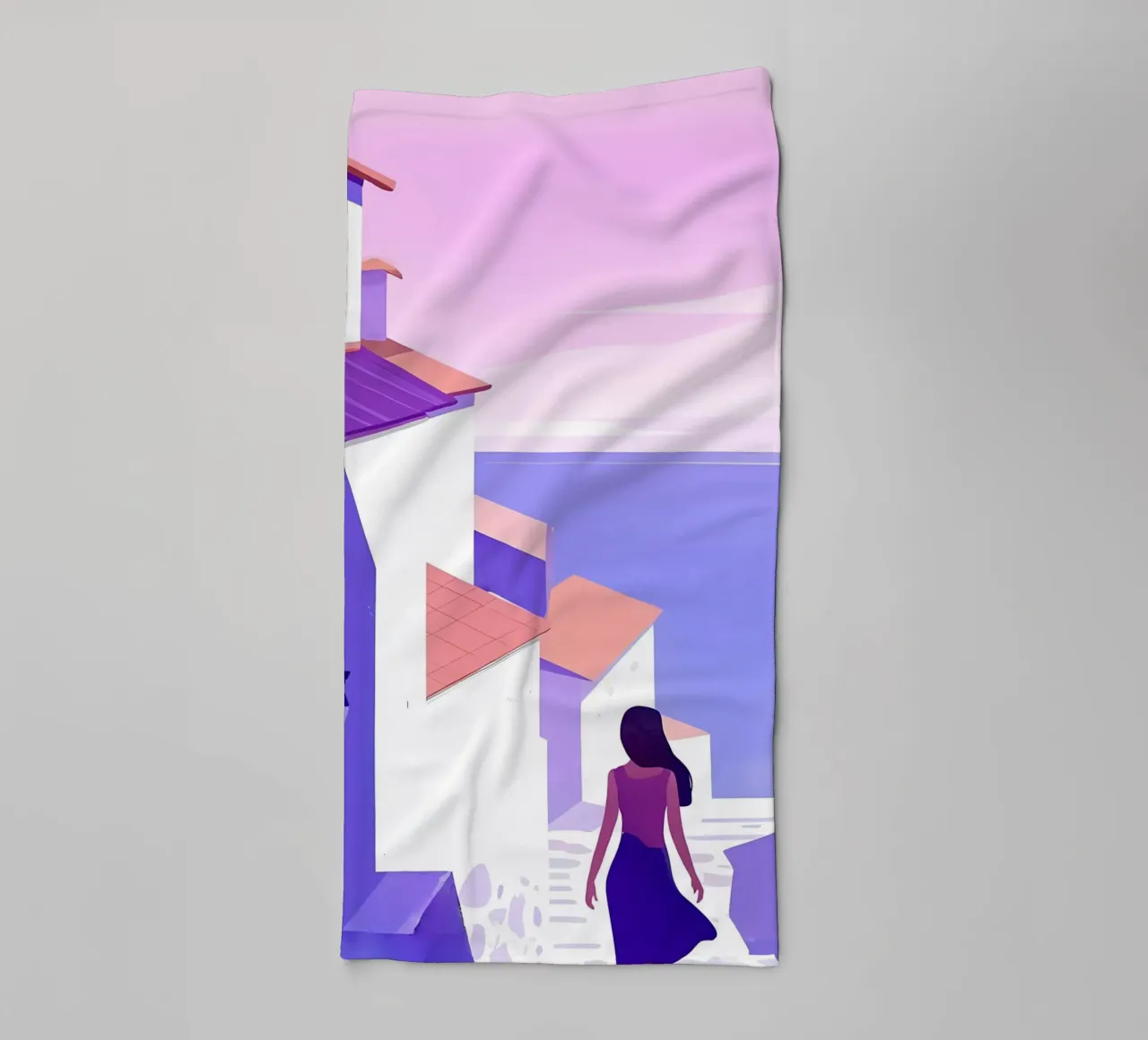 Donna che cammina all'Oceanside Village Lofi Art asciugamano da bagno da LoFi Gallery