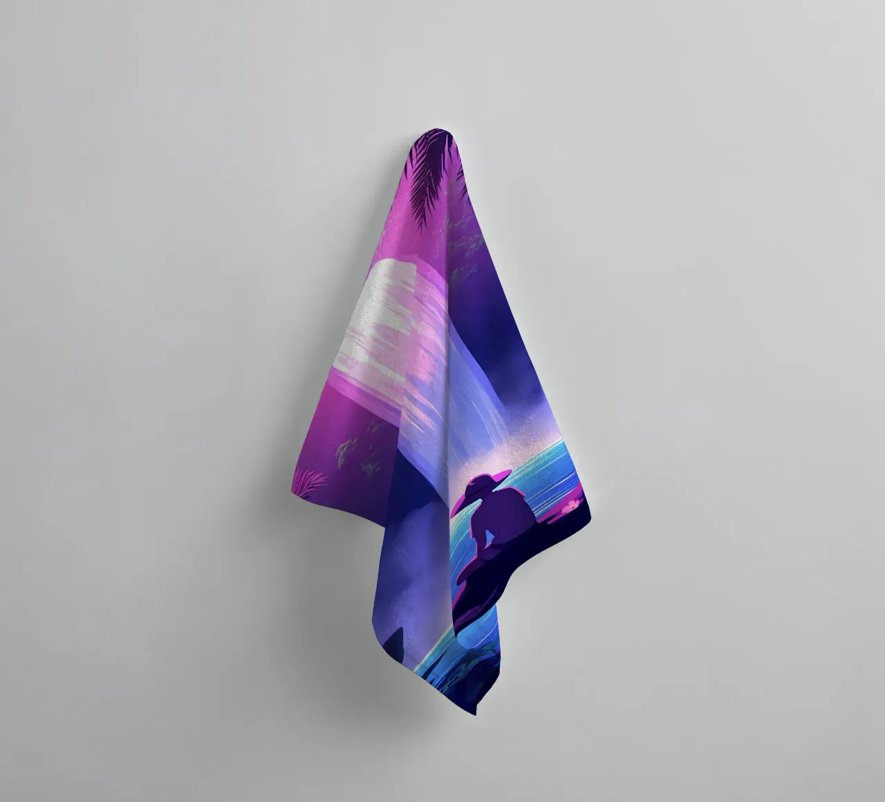 Un garçon assis près d'une cascade Lofi Art serviette de bain de LoFi Gallery