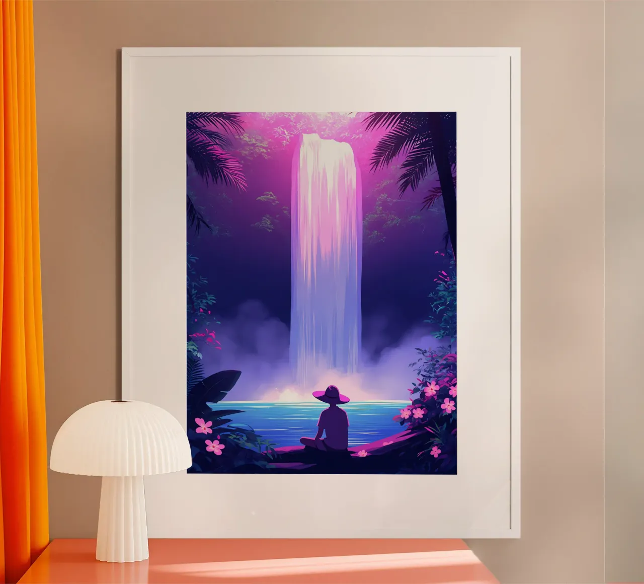 Ein Junge sitzt in der Nähe eines Wasserfalls Lofi Art Hahnemühle von LoFi Gallery