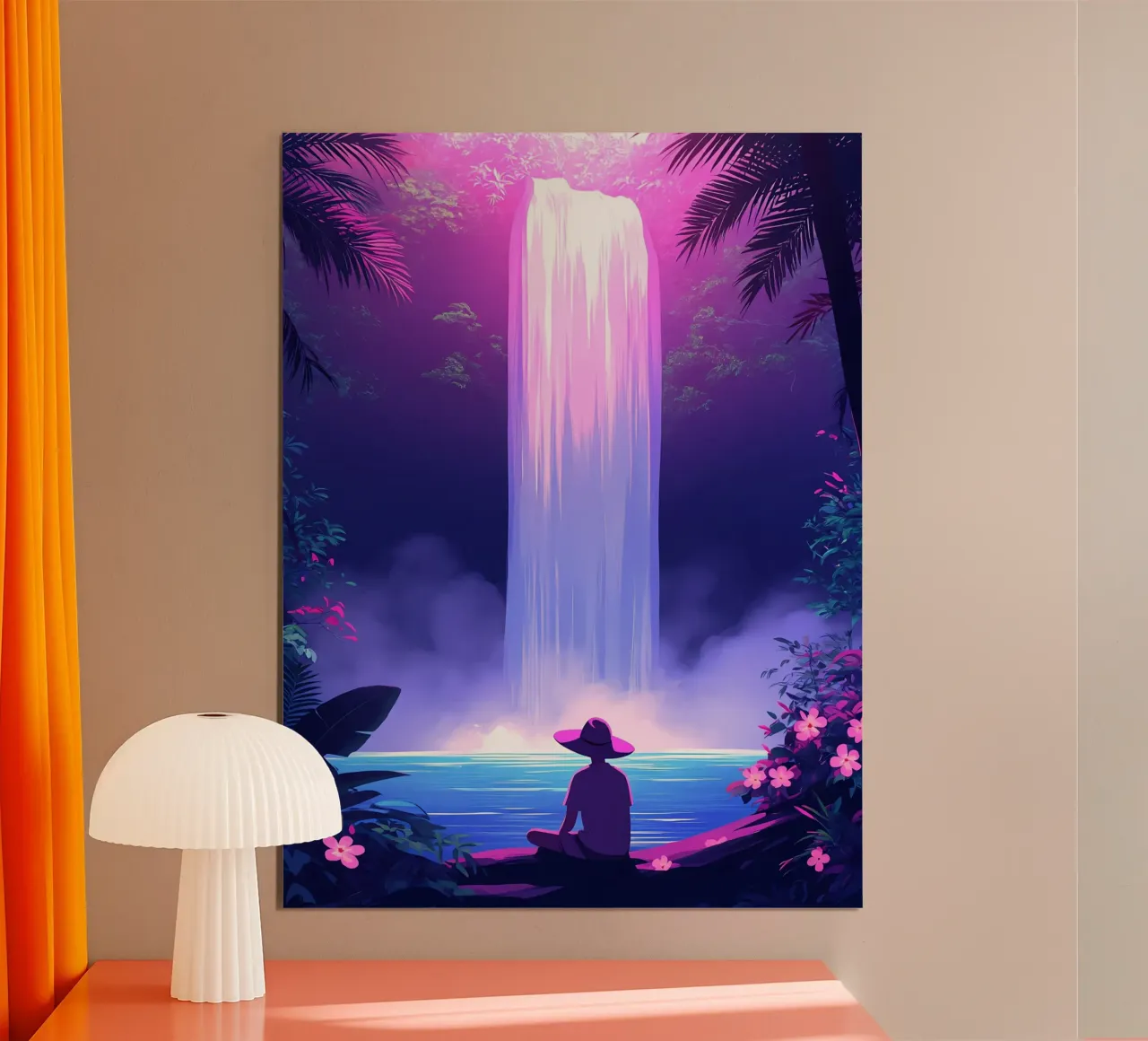 Ein Junge sitzt in der Nähe eines Wasserfalls Lofi Art Hahnemühle von LoFi Gallery