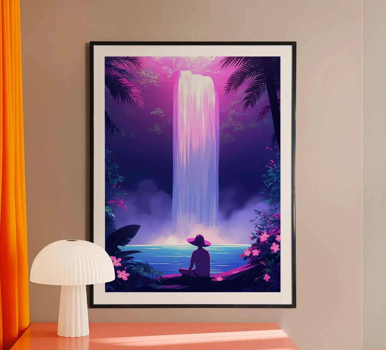 Ein Junge sitzt in der Nähe eines Wasserfalls Lofi Art Hahnemühle von LoFi Gallery