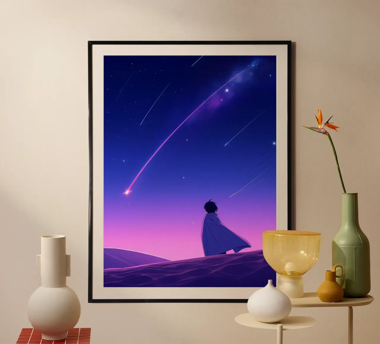 Una chica caminando por el desierto de noche LArt poster de LoFi Gallery
