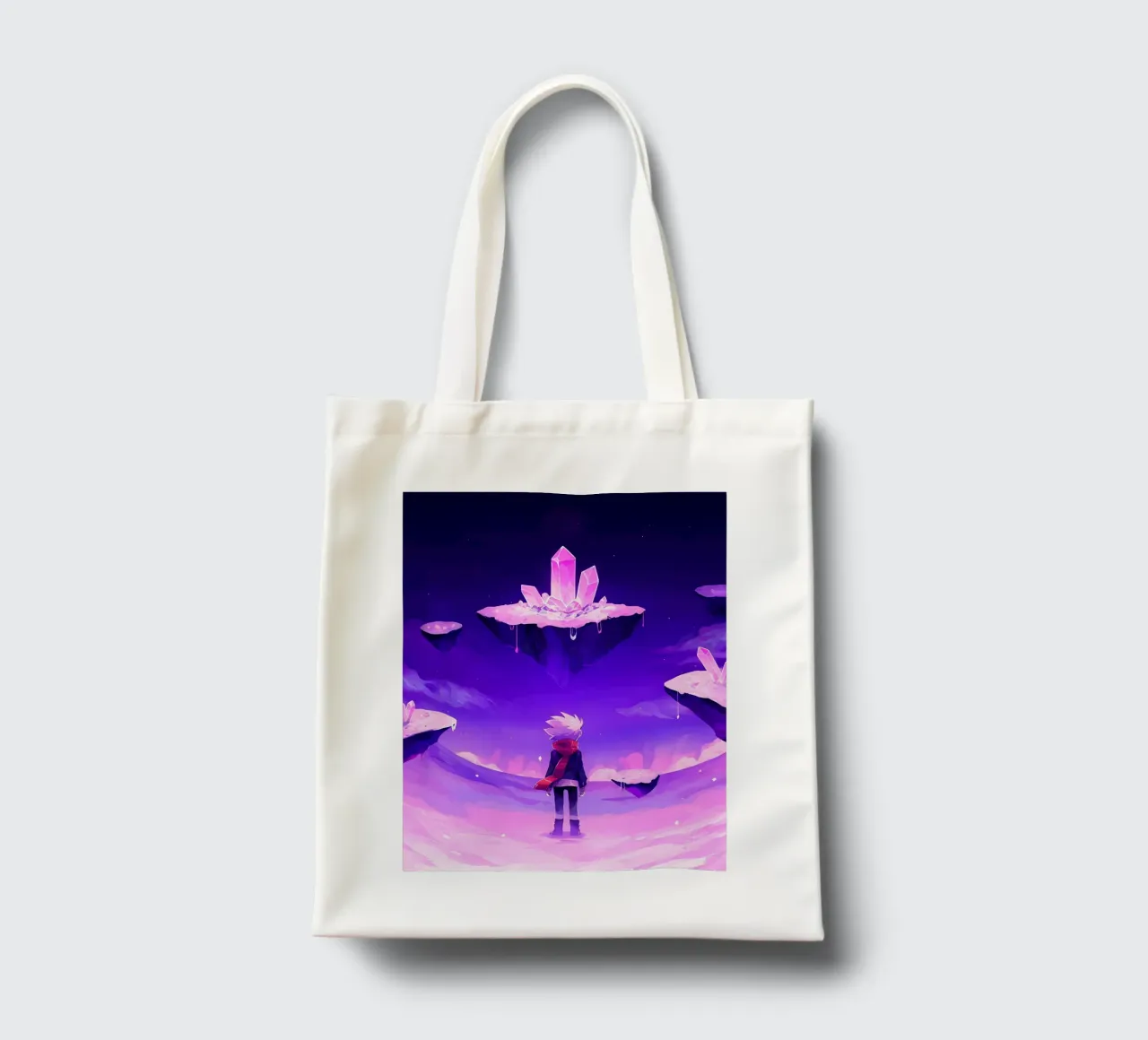 Un ragazzo in piedi in isola di cristallo galleggiante mondo Lofi Art borsa in juta da LoFi Gallery