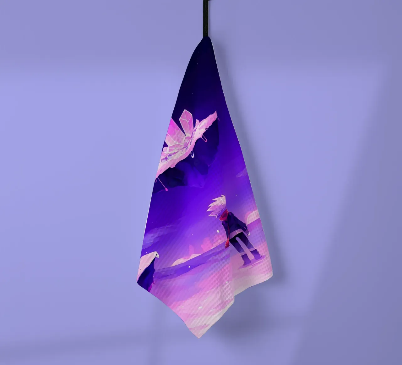 A Boy Standing In Floating Crystal Island World Lofi Art tea towel by LoFi Gallery
