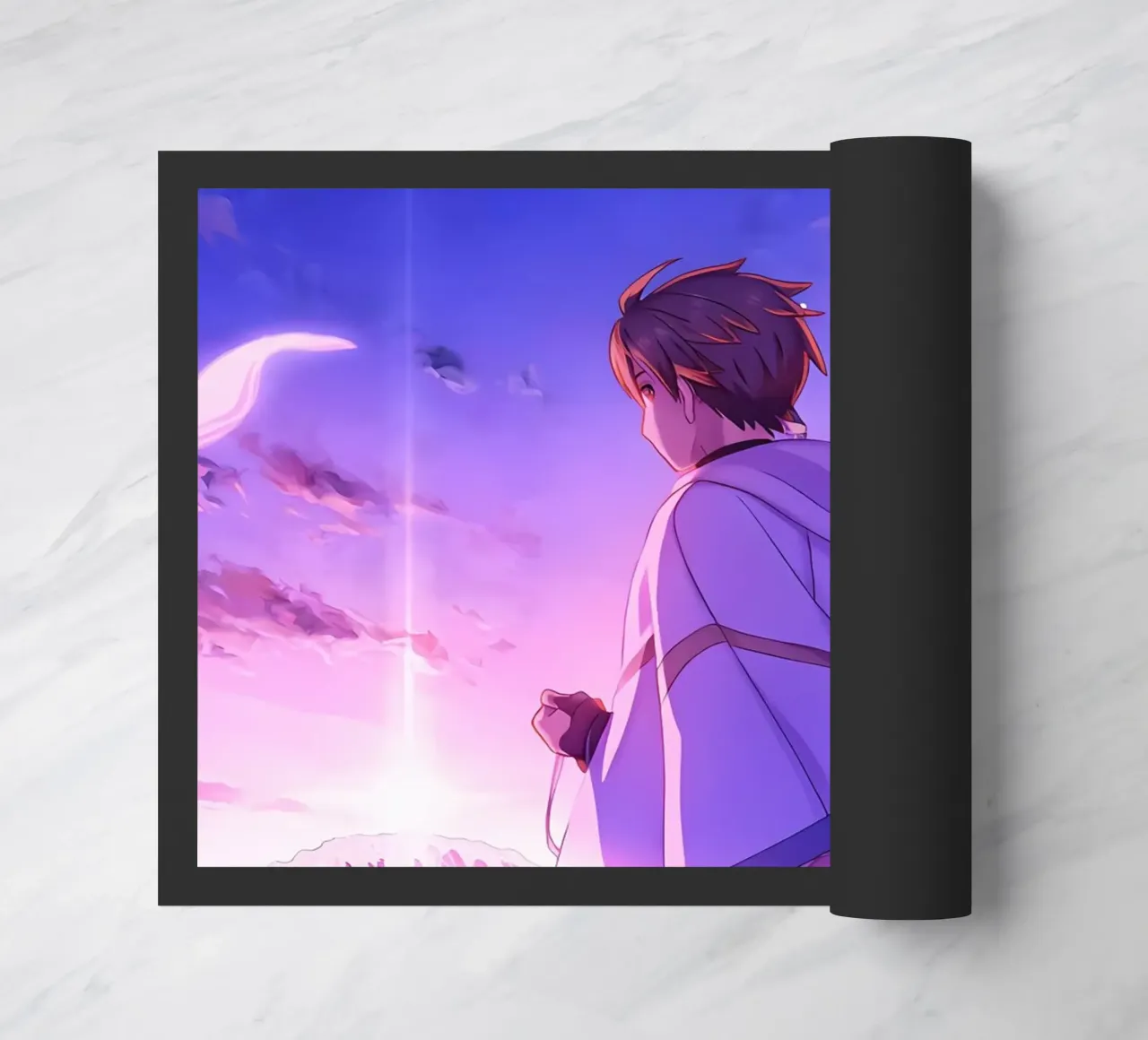 Un ragazzo in piedi vicino a un'onda dell'oceano Lofi Art zerbino da LoFi Gallery