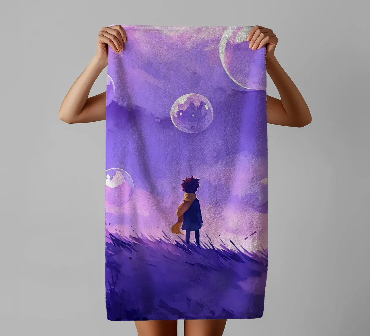 Un garçon dans un monde de rêve Lofi Art serviette de bain de LoFi Gallery