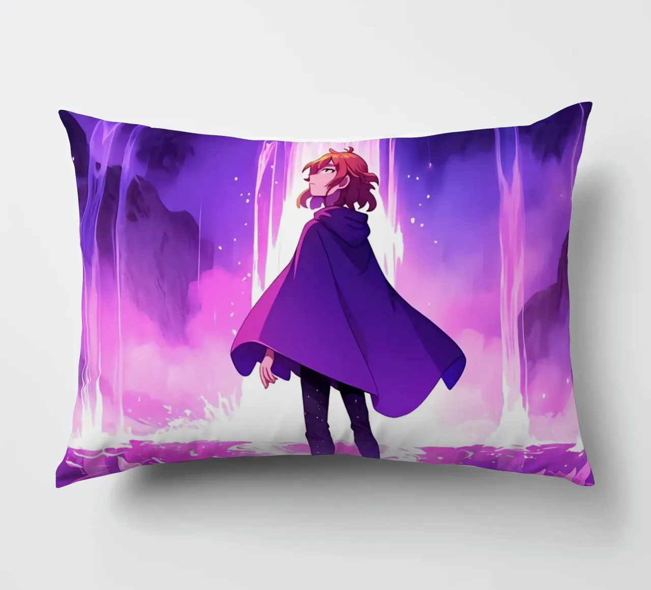 Un ragazzo in piedi in un mondo sconosciuto Lofi Art cuscino da LoFi Gallery