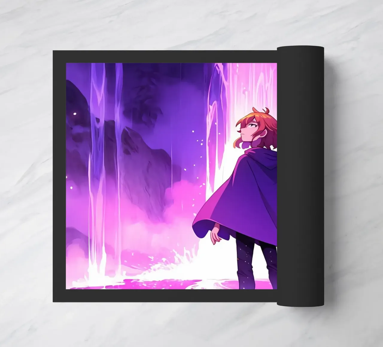Un ragazzo in piedi in un mondo sconosciuto Lofi Art zerbino da LoFi Gallery