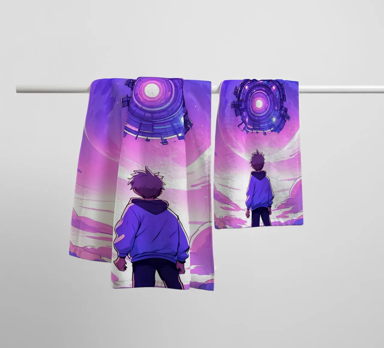 Ein Junge, der in einer fremden Welt steht Lofi Art Handtuch von LoFi Gallery