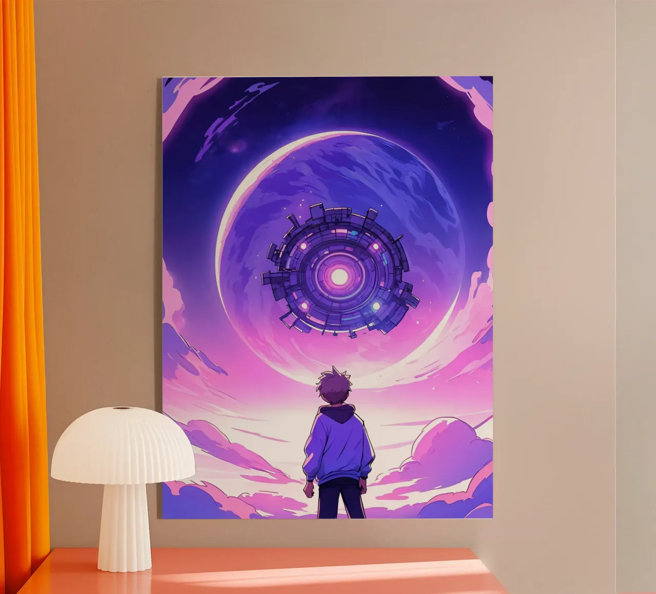 Ein Junge, der in einer fremden Welt steht Lofi Art Acryl-Glas von LoFi Gallery