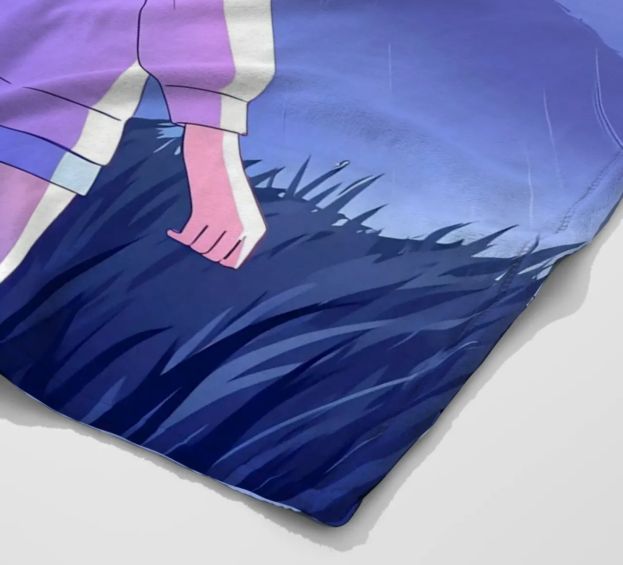 Ragazza in impermeabile in erba colline montagna Lofi Art coperta in pile da LoFi Gallery