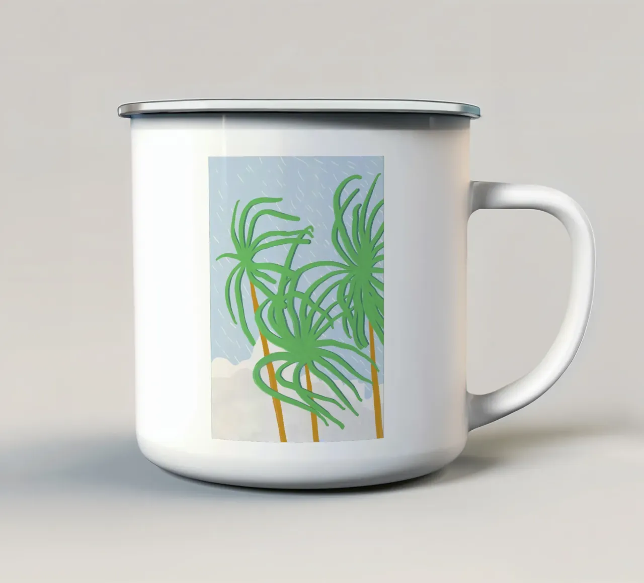 Strandpalm wiegend in de wind emaille mok van Little Dean