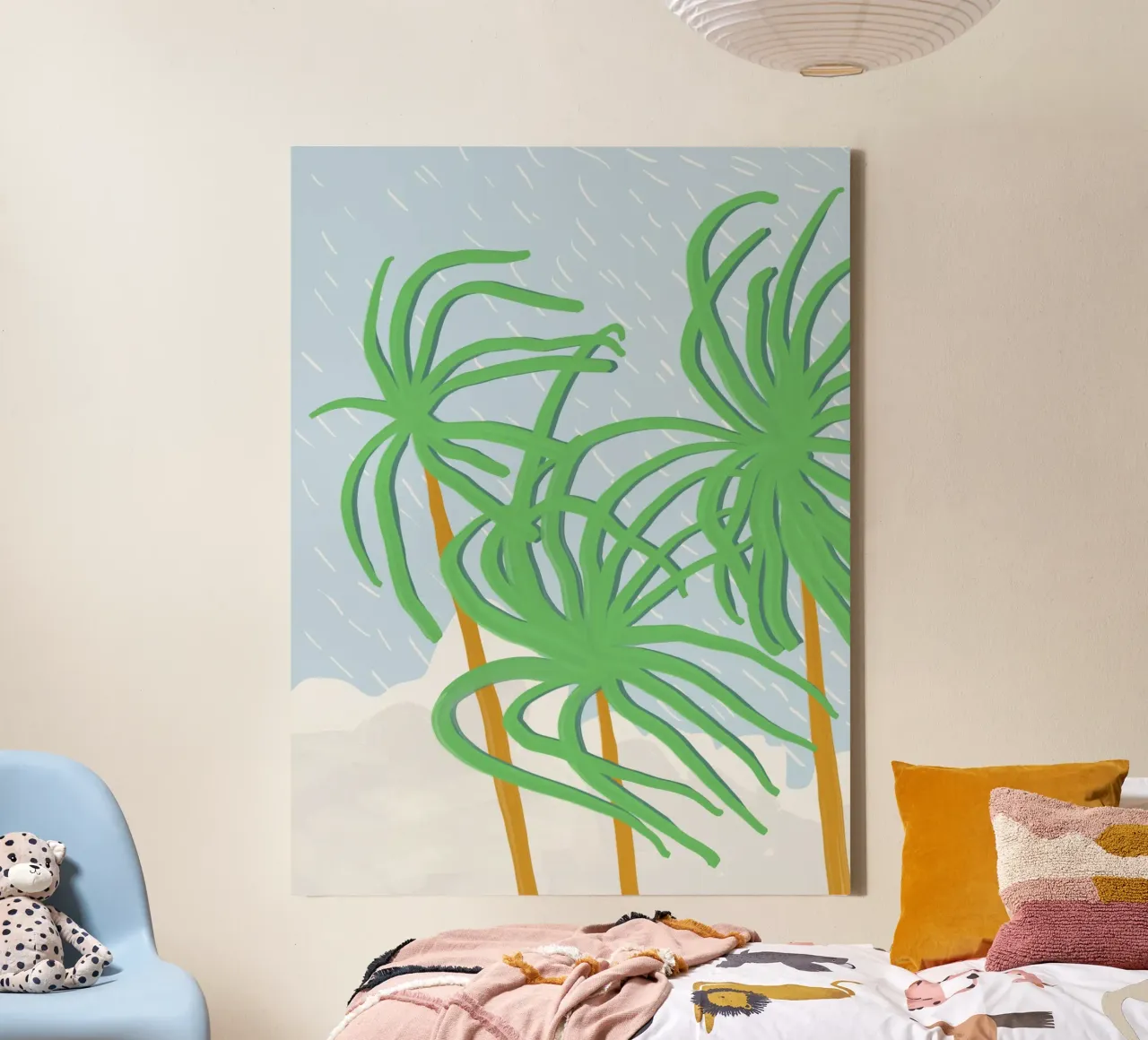 Strandpalm wiegend in de wind canvas met Baklijst van Little Dean